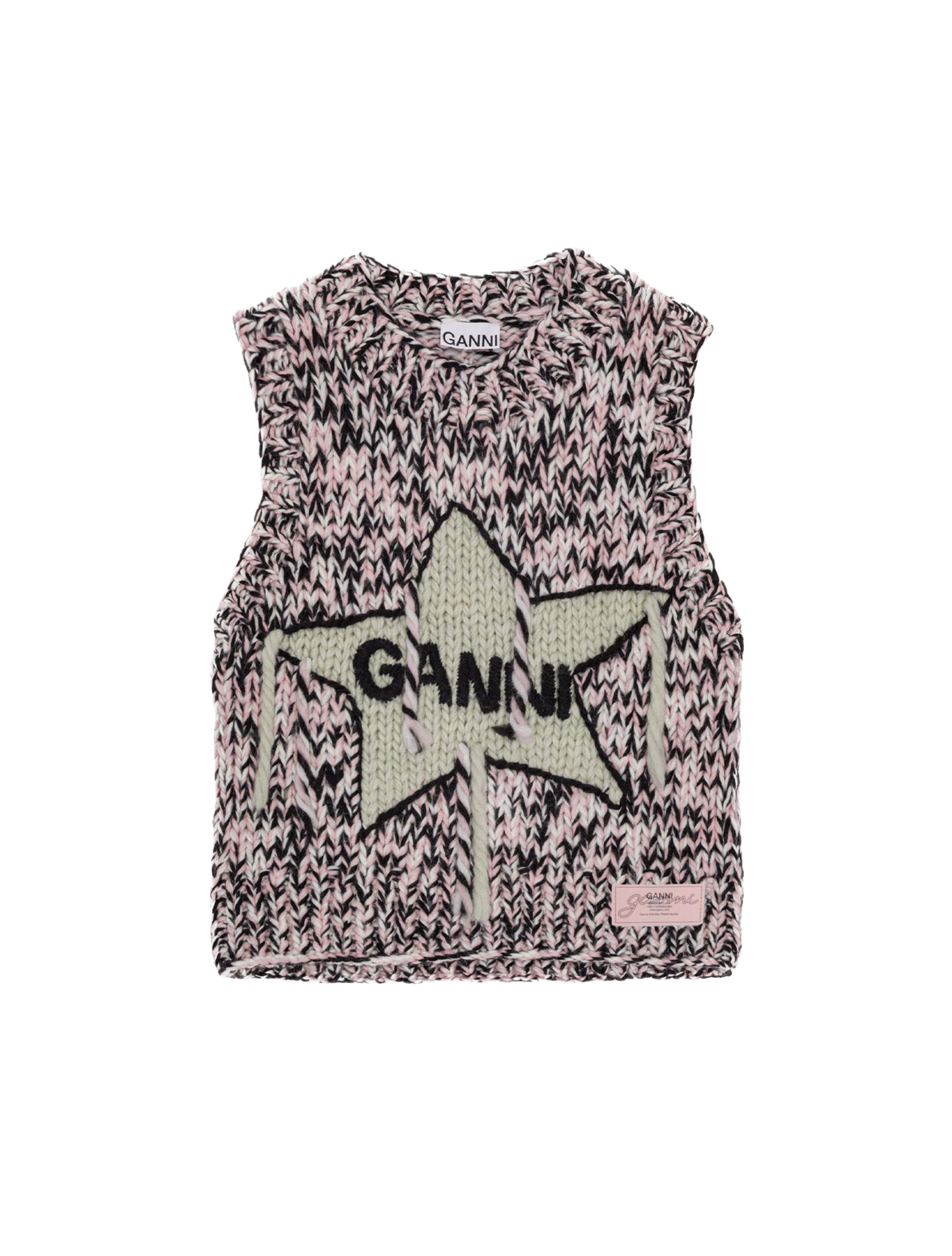 Ganni Pink Graphic Wool Handknit Vest